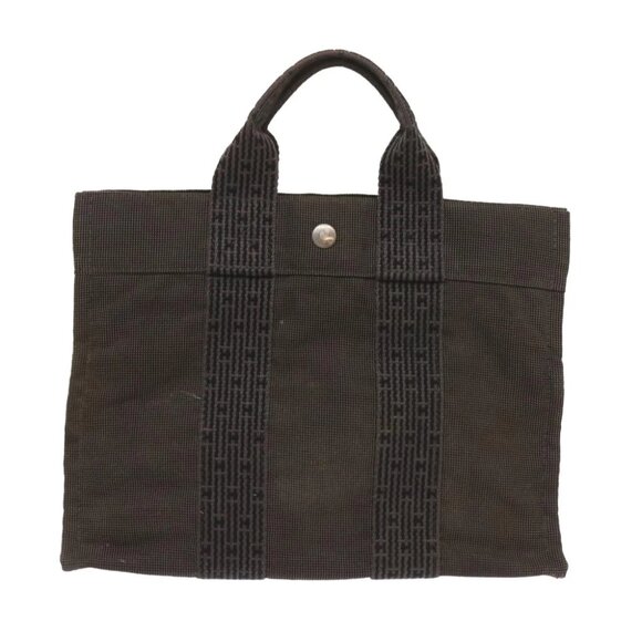 HERMES Her Line PM Tote Bag Canvas Gray Auth 68679 - Picture 1 of 15